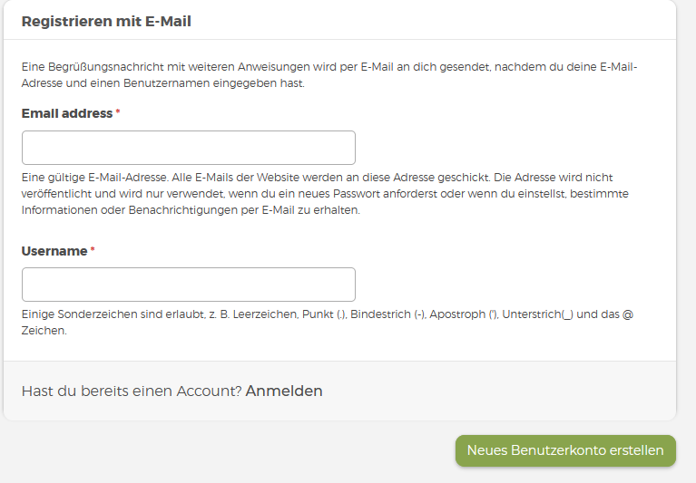 Registrierung E-Mail