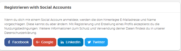 Registrierung Social Accounts