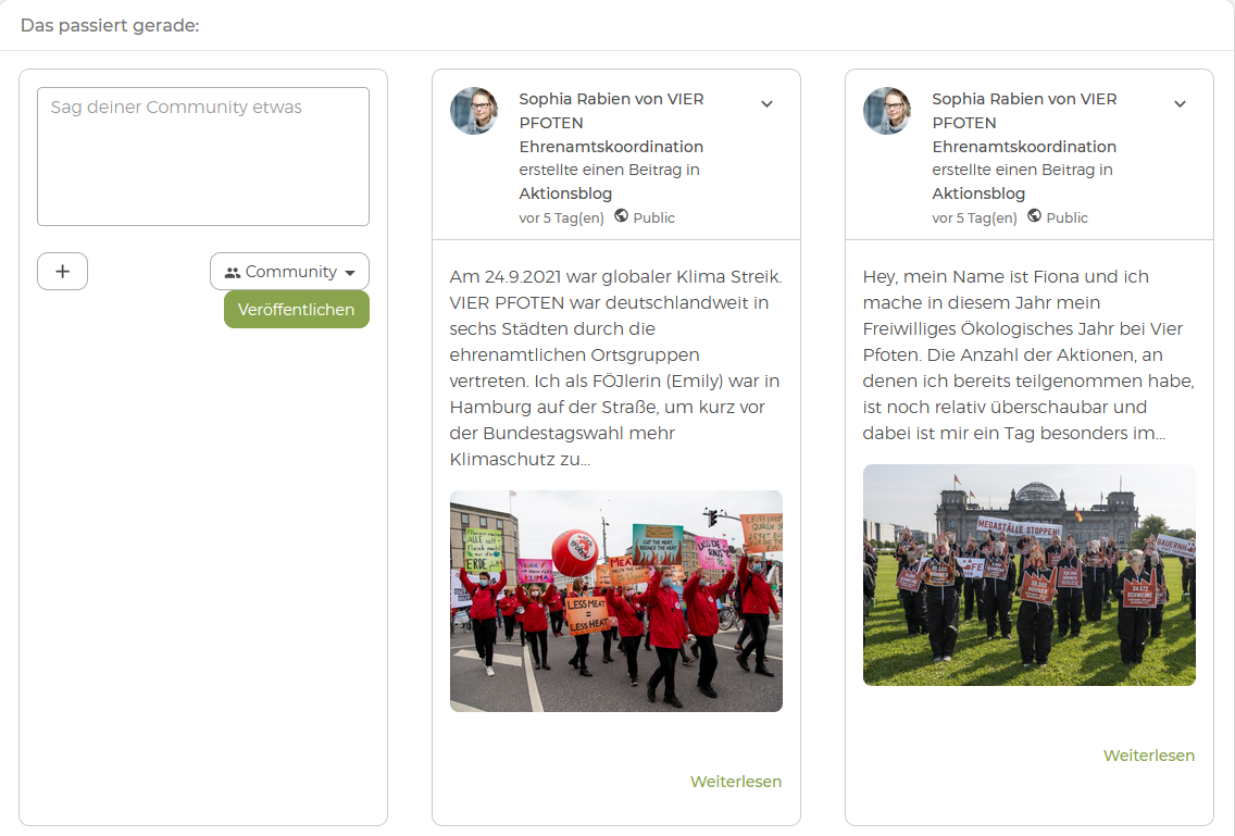 Aktivitätsverlauf auf der Startseite