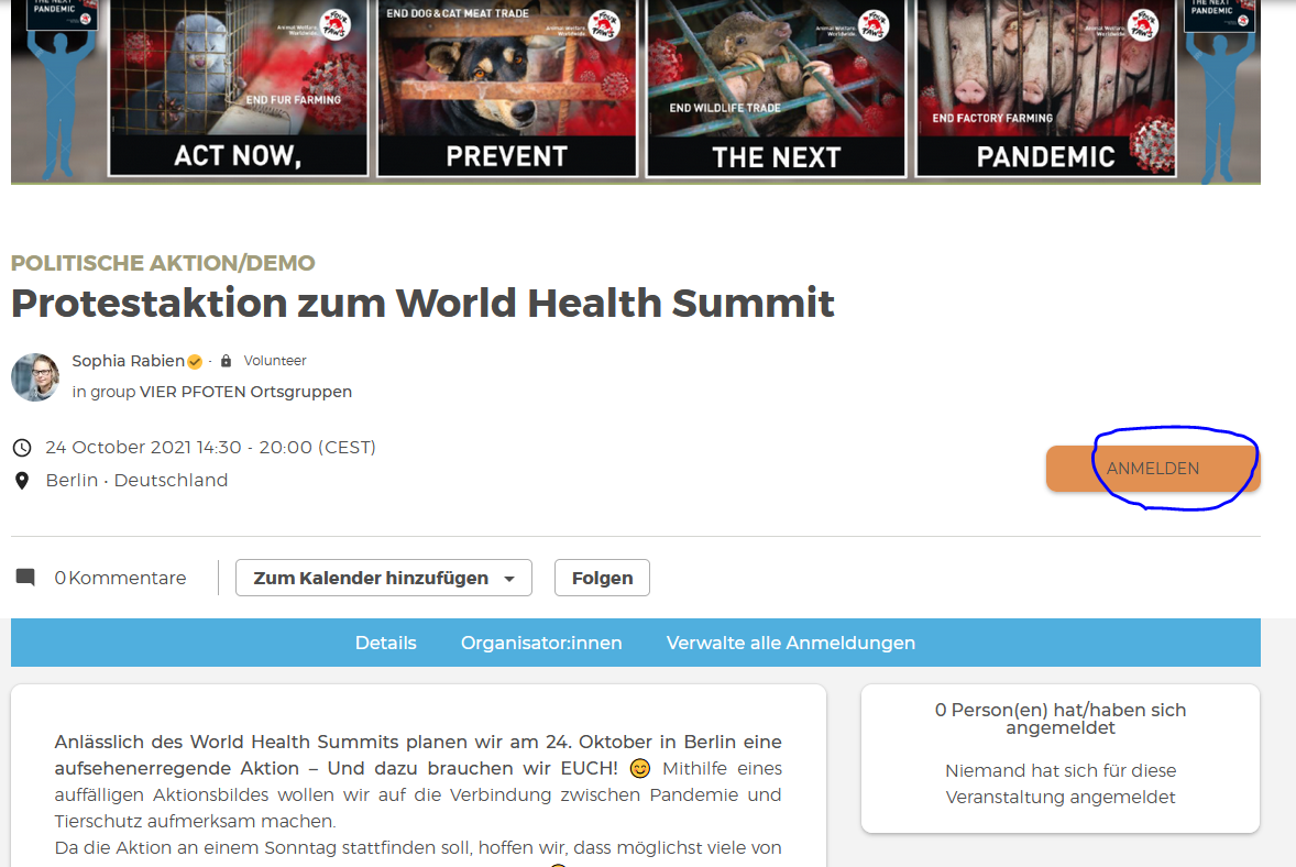 Anmeldung zu einer Veranstaltung
